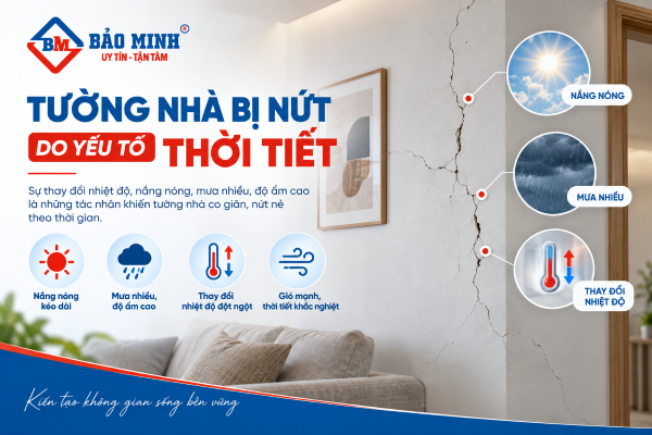 Tường nhà bị nứt do yếu tố thời tiết