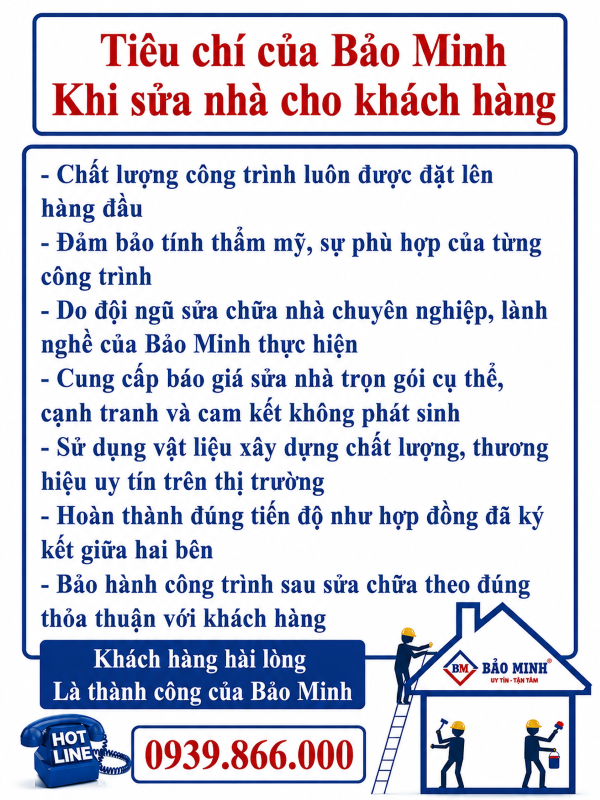 Xây Dựng Bảo Minh luôn đáp ứng đầy đủ các tiêu chí sửa nhà