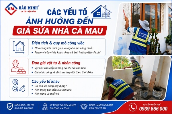 Các yếu tố ảnh hưởng đến giá sửa chữa nhà Cà Mau