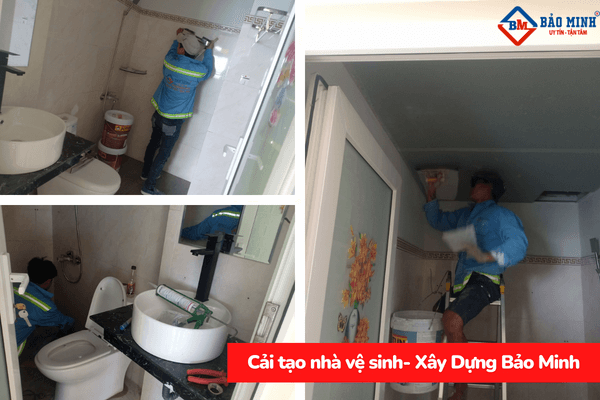 Công nhân Minh Bảo thi công sửa nhà vệ sinh