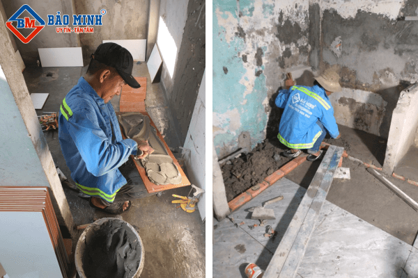 Thực hiện công tác ốp lát gạch | Công trình sửa nhà 1 trệt 1 lầu mái tôn tại quận 12