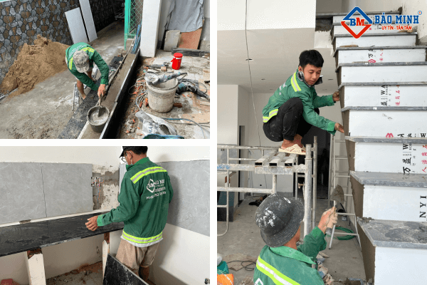 Công nhân Bảo Minh thực hiện thi công phần hoàn thiện cho dự án sửa nhà tại Cần Thơ