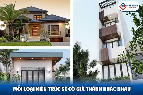 Mỗi loại kiến trúc sẽ có giá thành khác nhau