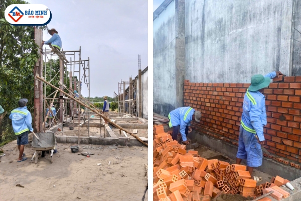 Công nhân Bảo Minh thi công công trình