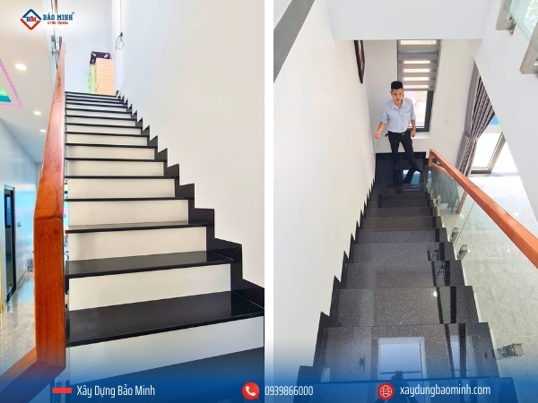 Khu vực cầu thang của công trình xây nhà 1 trệt 1 lầu quận 9