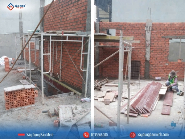 Thi công cột và tường bao lầu 1