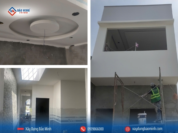 Bả bột toàn nhà - Xây nhà 2 tầng trọn gói