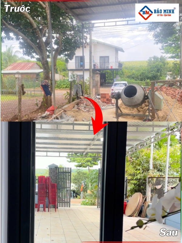 Sân nhà chị Bình trước và khi cải tạo