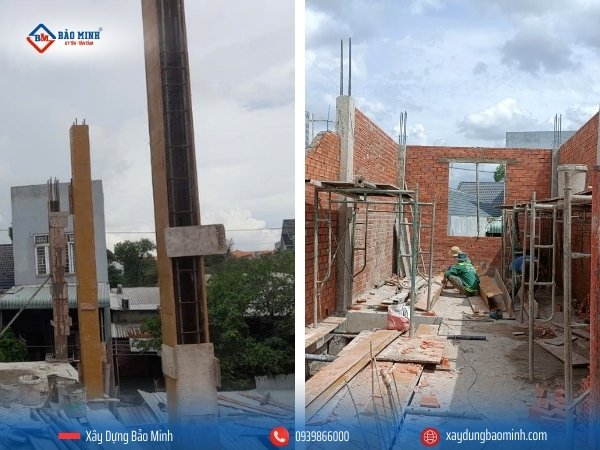 Thi công cột và tường bao lầu 1 - Xây nhà 1 trệt 1 lầu 1 tum