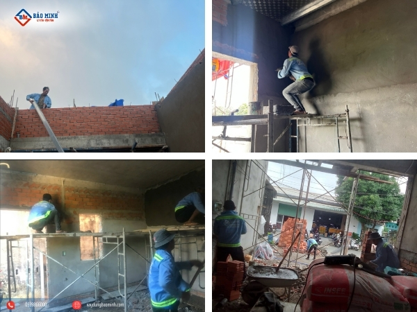 Thi công mái và tô tường - Xây nhà gác lửng Bình Dương