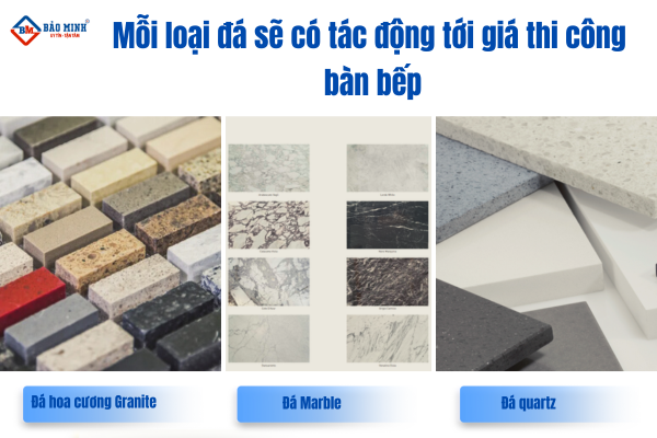 Loại đá sử dụng tác động tới giá thi công đá bàn bếp