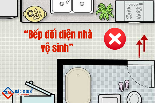 Lỗi phong thủy: Bếp đối diện với nhà vệ sinh