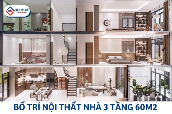 Bố trí nội thất 3 tầng 60m2