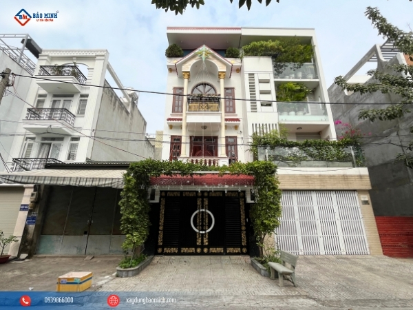 Mặt tiền công trình xây nhà 4 tầng tân Phú