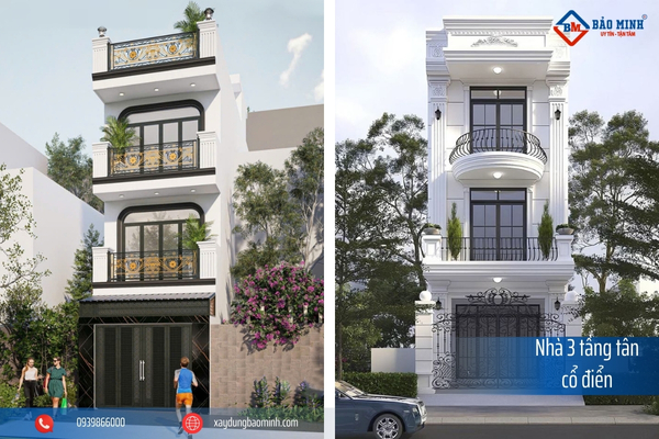 Mẫu nhà 3 tầng 80m2 tân cổ điển