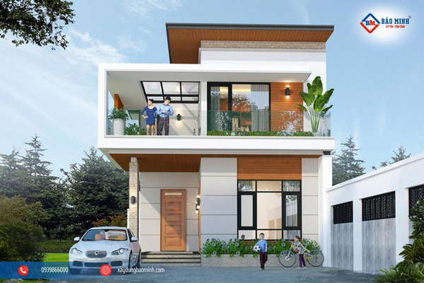 Mẫu nhà mái bằng 2 tầng trẻ trung