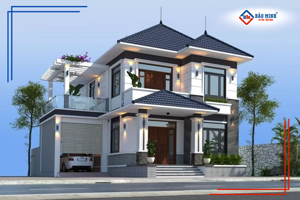 Mẫu nhà mái nhật 2 tầng có gara ô tô