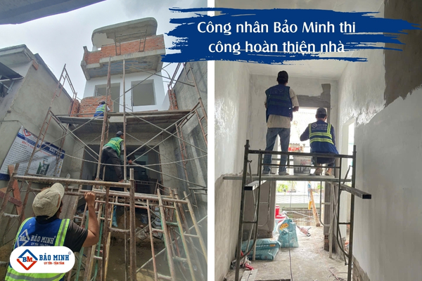 Công nhân Bảo Minh thi công hoàn thiện nhà