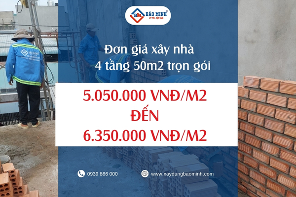 Đơn giá chi phí xây nhà 4 tầng 50m2 trọn gói