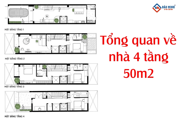 Tổng quan về nhà 4 tầng 50m2