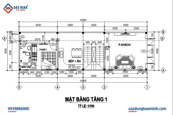 Bố trí mặt bằng tầng 1