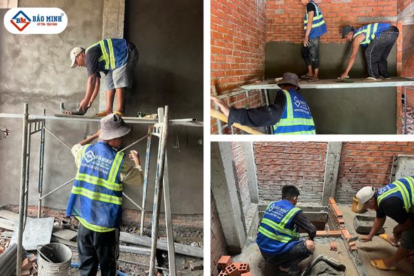 Công nhân Bảo Minh thi công xây dựng nhà