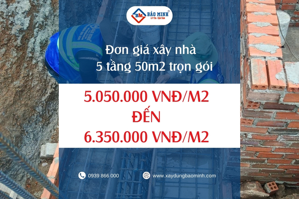Đơn giá chi phí xây nhà 5 tầng 50m2 trọn gói