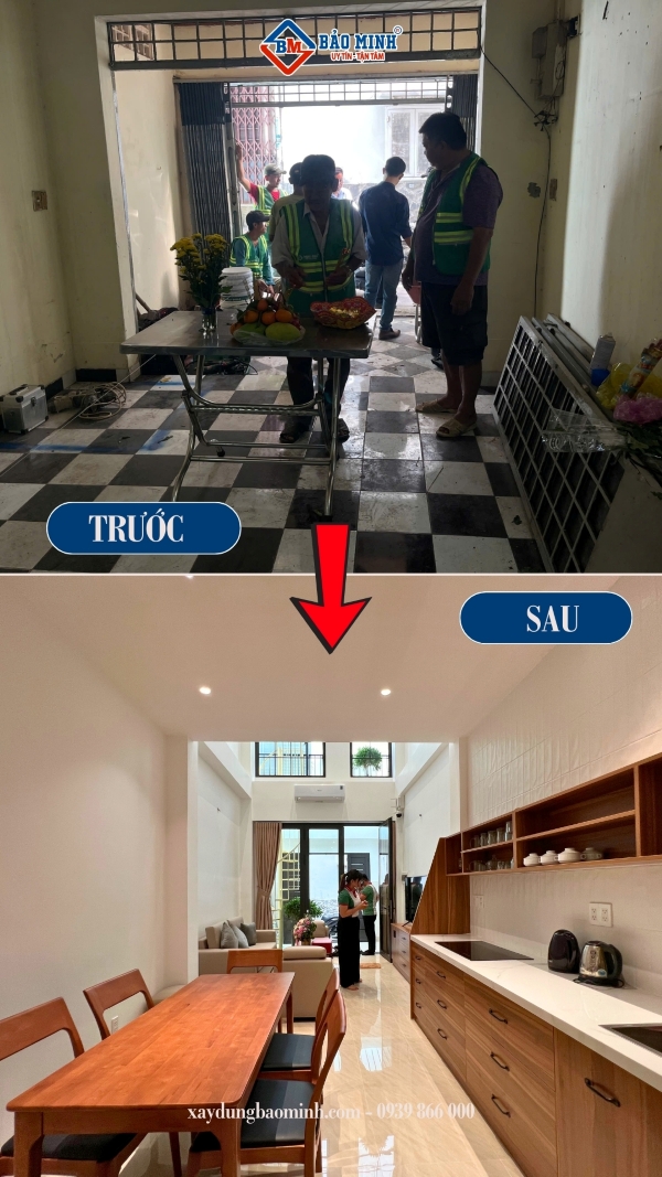 Tầng trệt trước và sau khi cải tạo