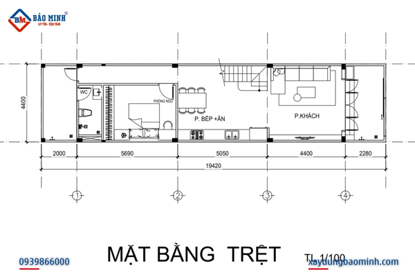 Bố trí mặt bằng tầng trệt - Xây nhà quận 12