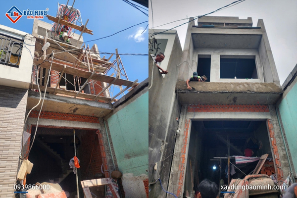 Hoàn thiện phần thô công trình xây nhà 3 tầng Bình Tân